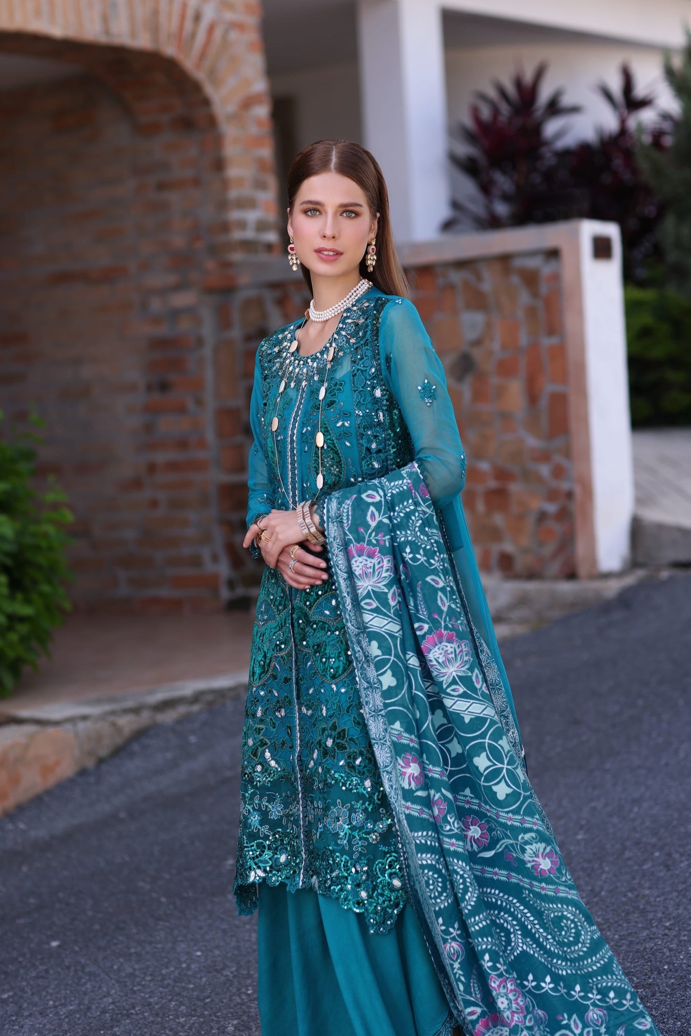 Noor Chiffon Handwork Schiffli And Laserkari CLK-23-Malachite-D8-Zarish