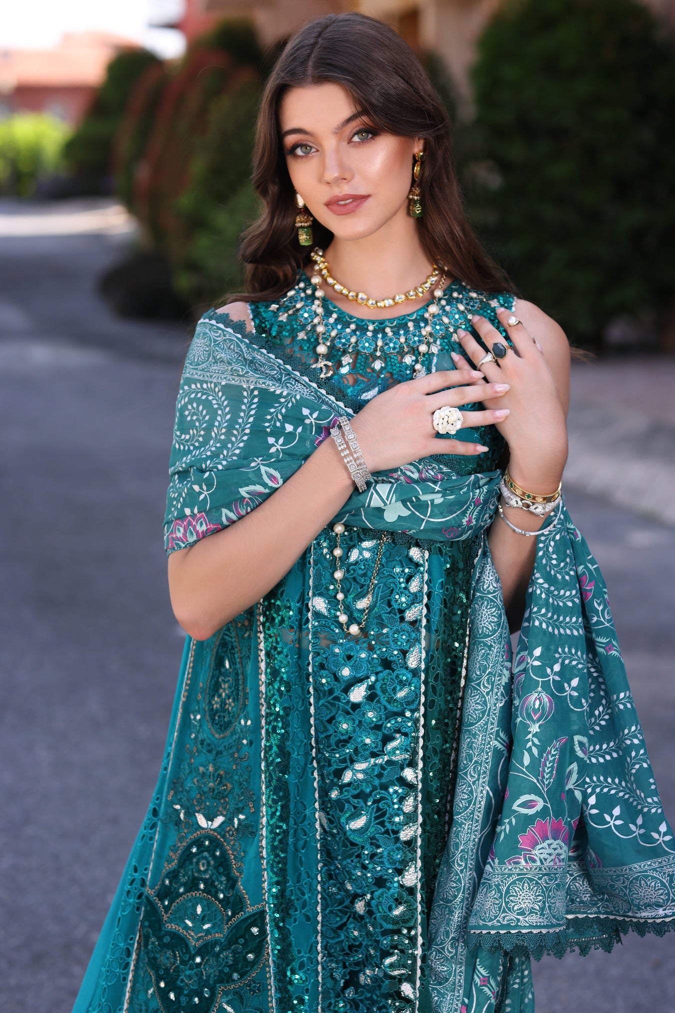 Noor Chiffon Handwork Schiffli And Laserkari CLK-23-Malachite-D8-Zarish